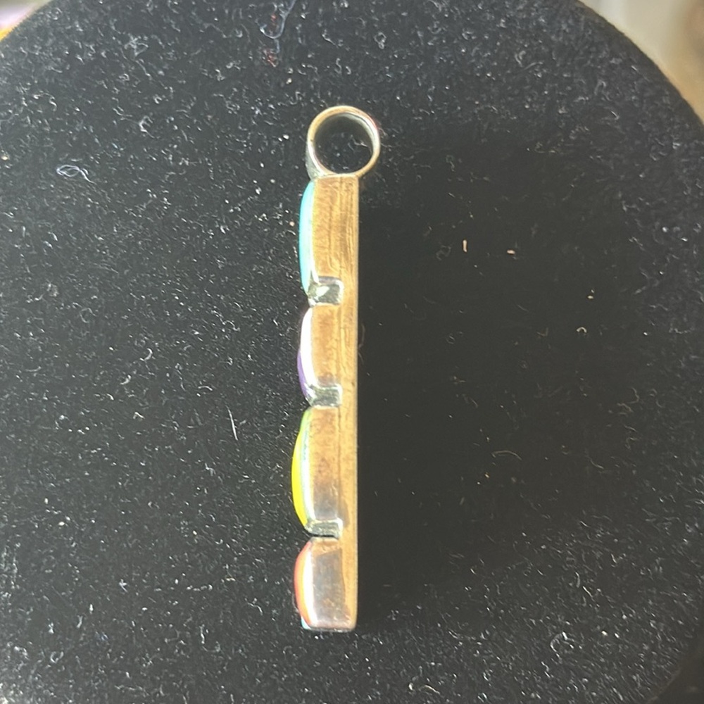 - Vintage Modernist Multiple Stones Sterling Silver Rectangular Pendant - Picture 4 of 6